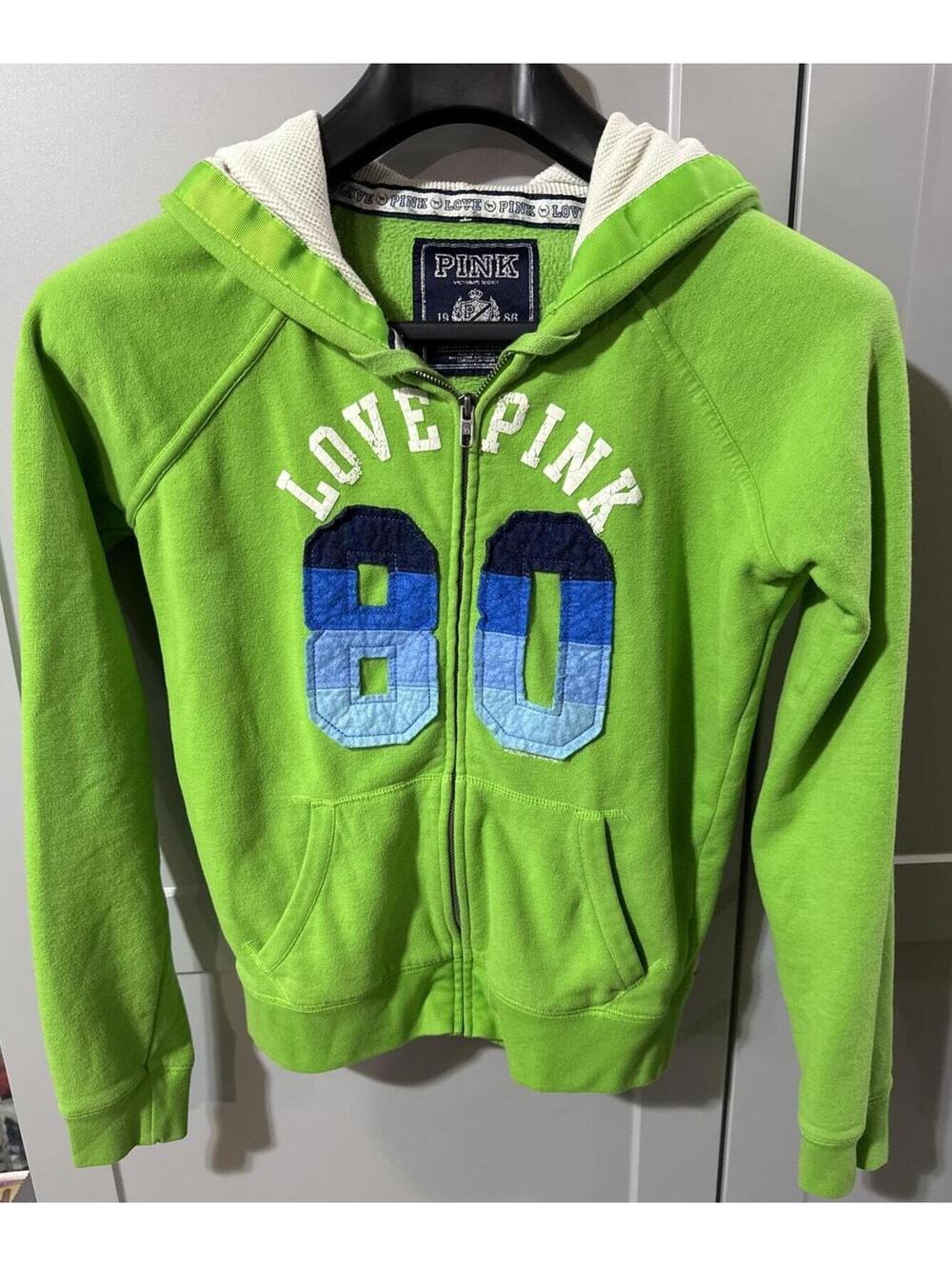 PINK Victoria's Secret Lime Green Hoodie - 80s Vibes with a Modern Twist!